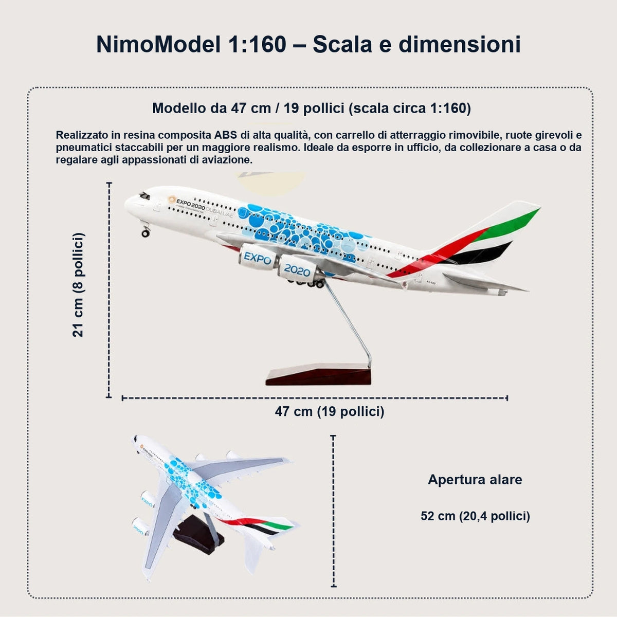 Modellino Emirates Airbus A380 Expo 2020 Edition in scala 1:160