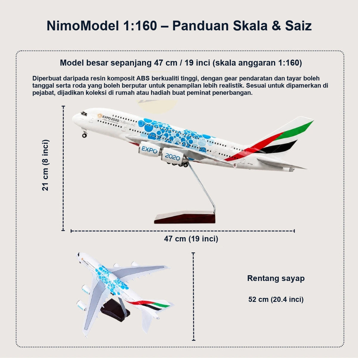 Model Emirates Airbus A380 Expo 2020 Edition Skala 1:160