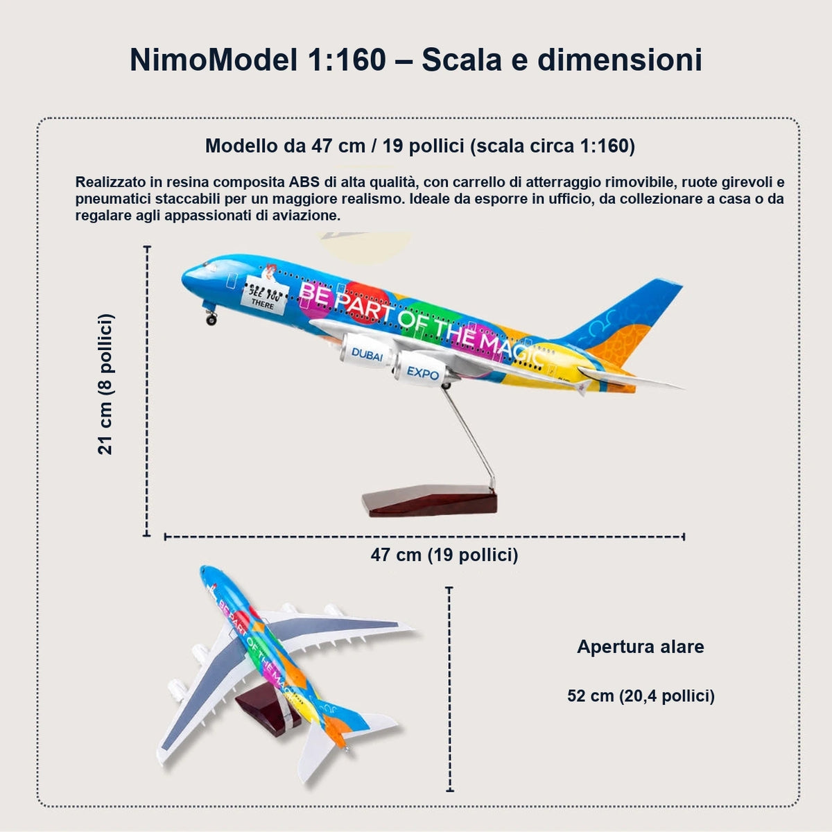 Modellino Emirates Airbus A380 “Be Part of the Magic” in scala 1:160