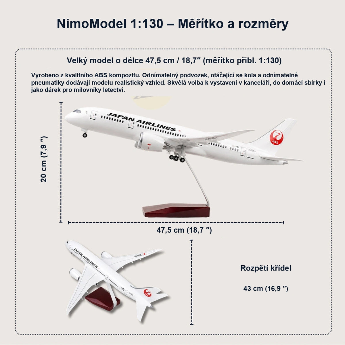 Model JAL Boeing 787 v měřítku 1:130