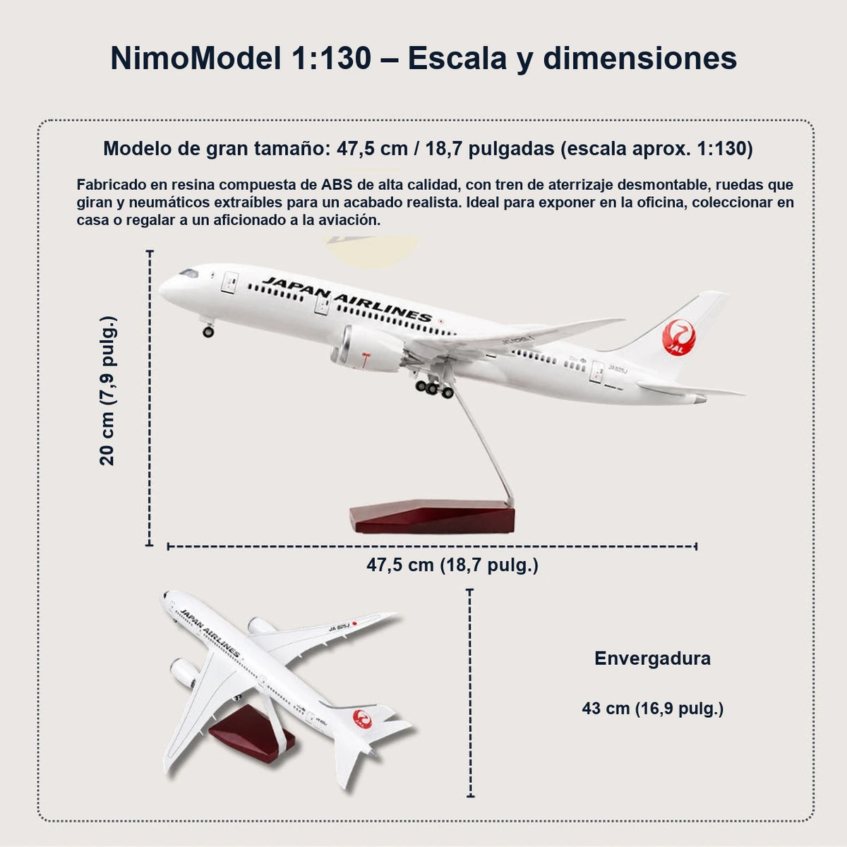 Maqueta del JAL Boeing 787 a escala 1:130