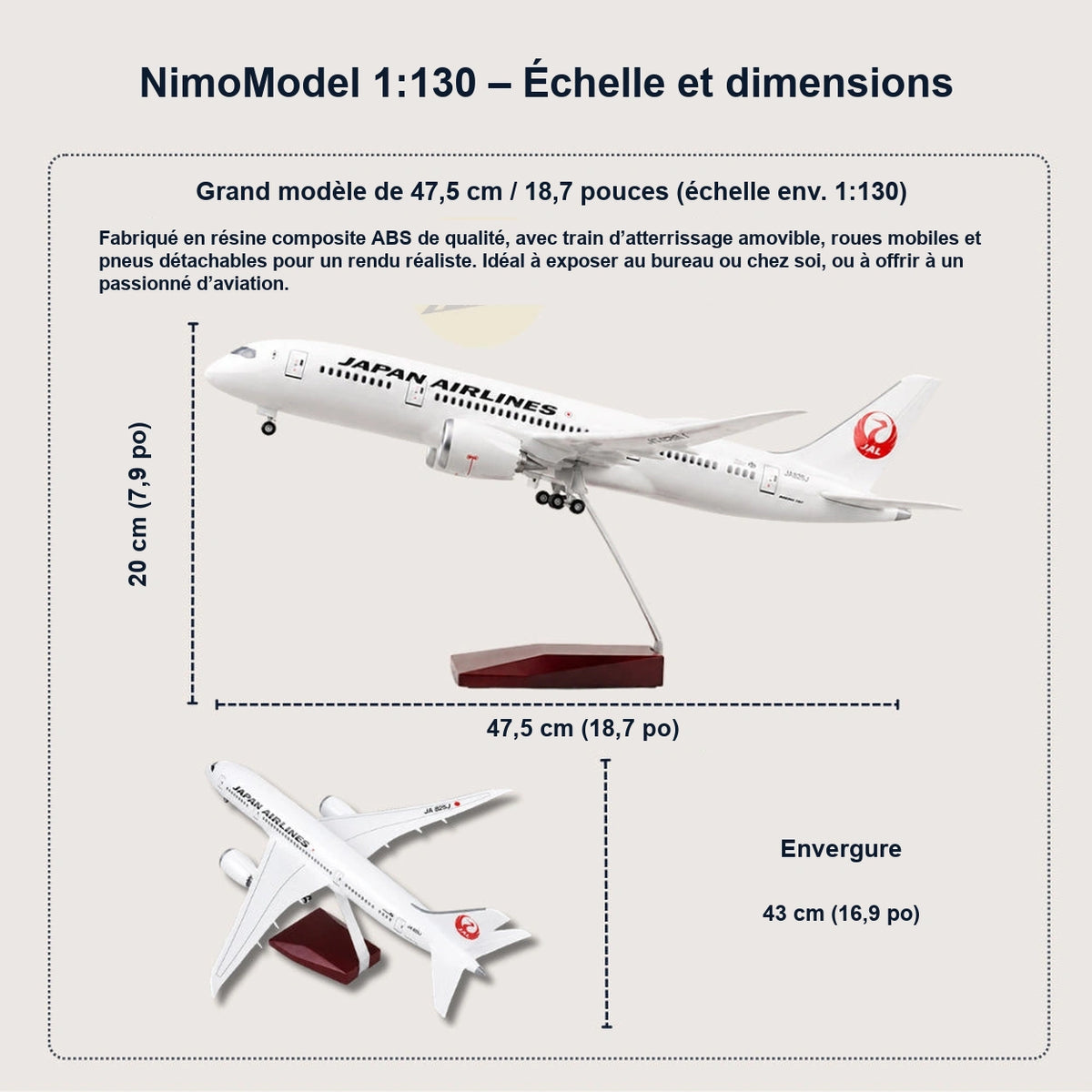 Maquette JAL Boeing 787 à l’échelle 1:130