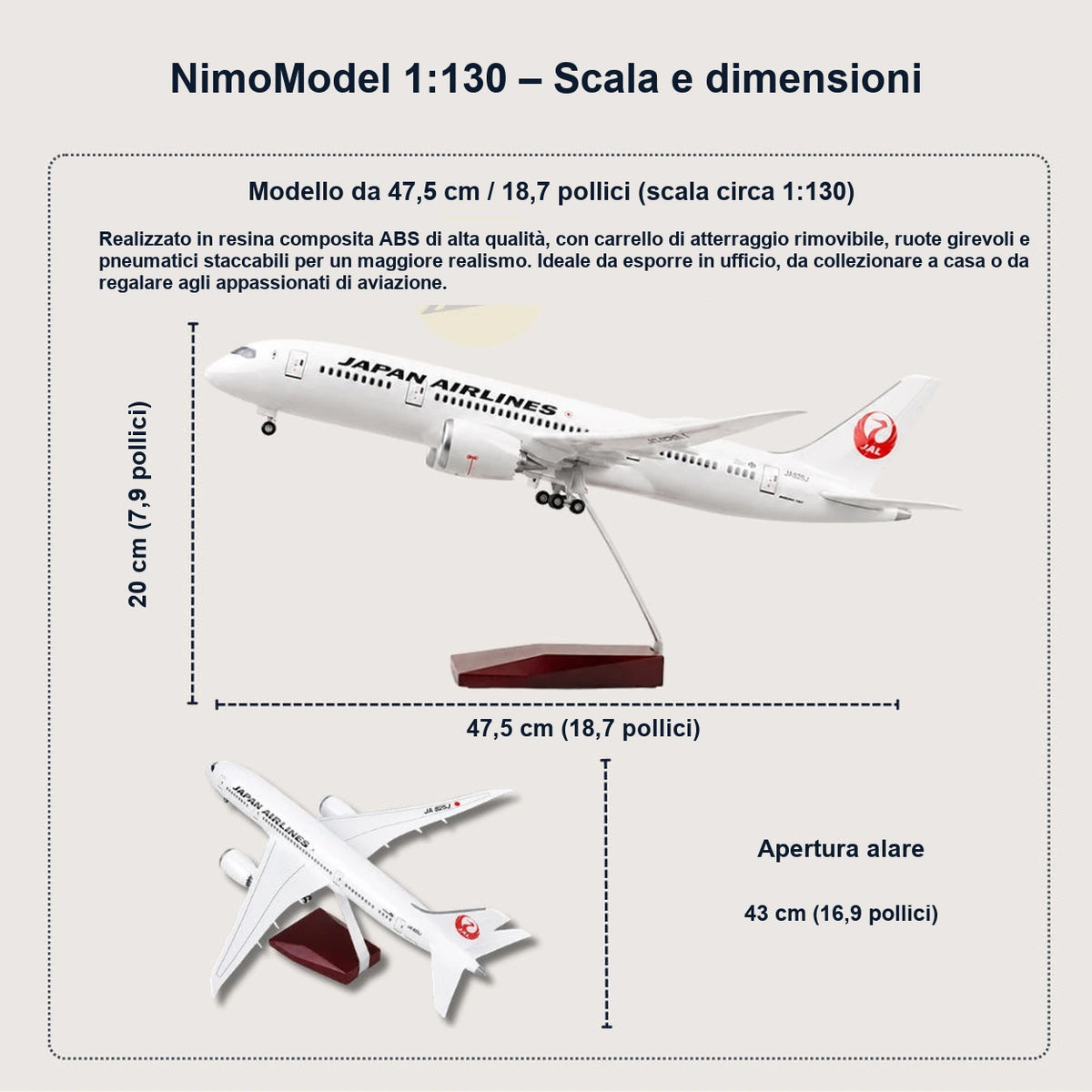 Modellino JAL Boeing 787 in scala 1:130