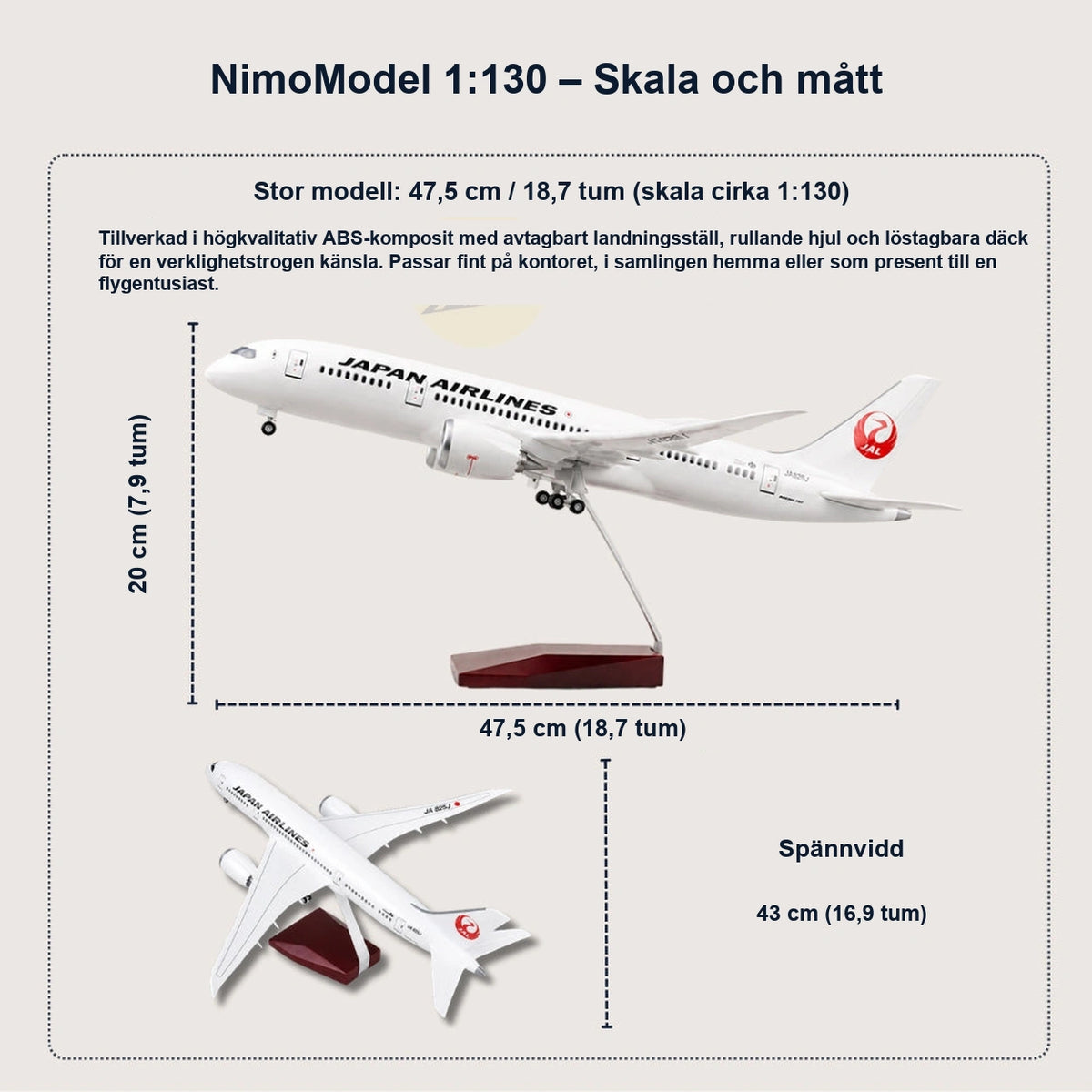 Modell av JAL Boeing 787 i skala 1:130