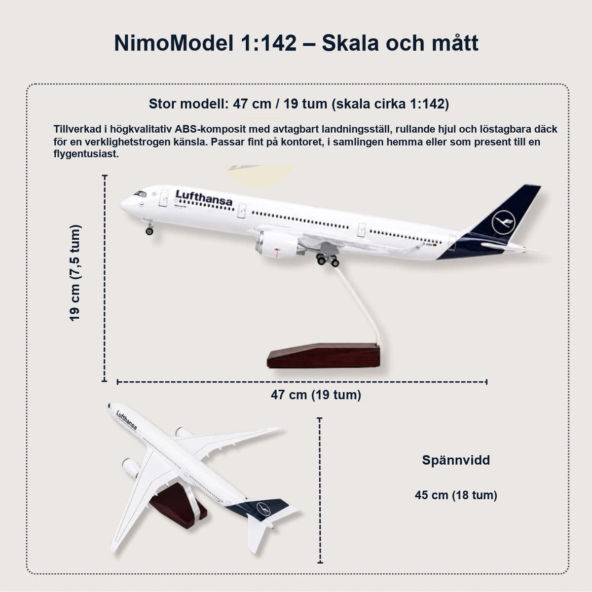 Modell av Lufthansa Airbus A350 i skala 1:142