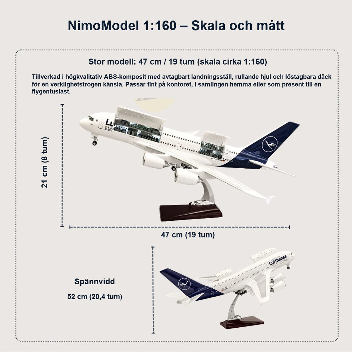 Modell av Lufthansa Airbus A380 i skala 1:160