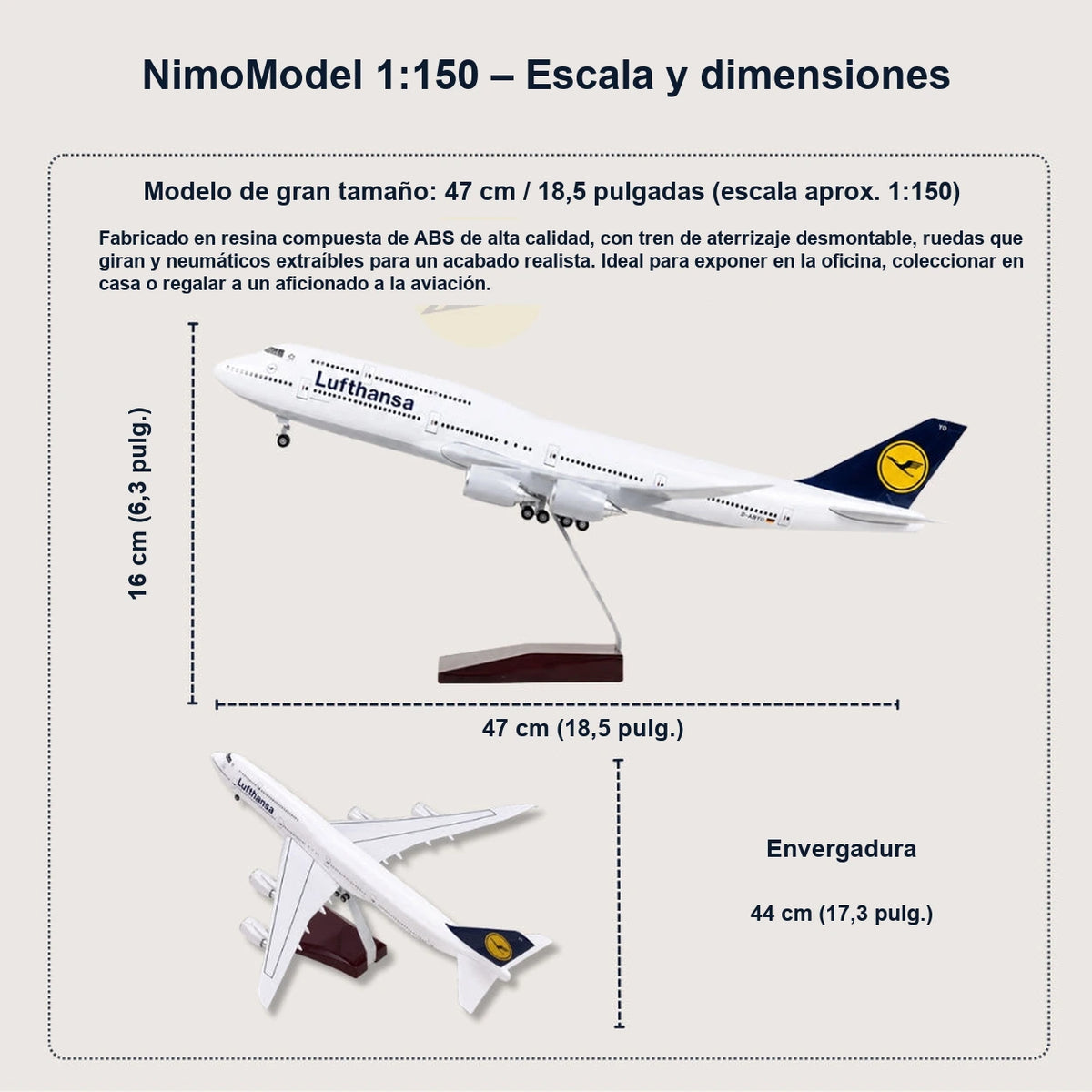 Maqueta Lufthansa Boeing 747 – librea clásica a escala 1:150