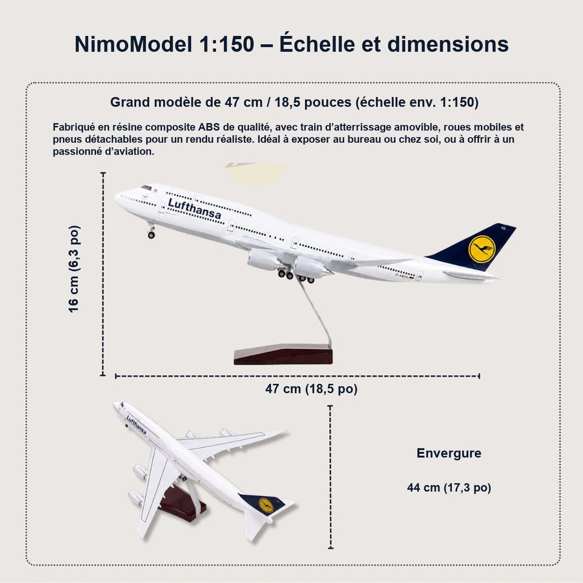 Maquette Lufthansa Boeing 747 – livrée classique à l’échelle 1:150
