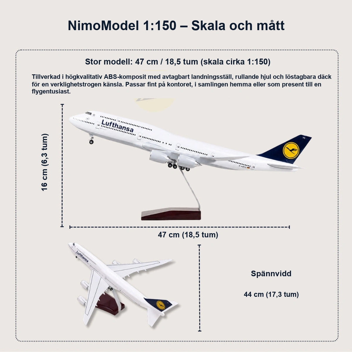 Modell av Lufthansa Boeing 747 – klassisk målning i skala 1:150