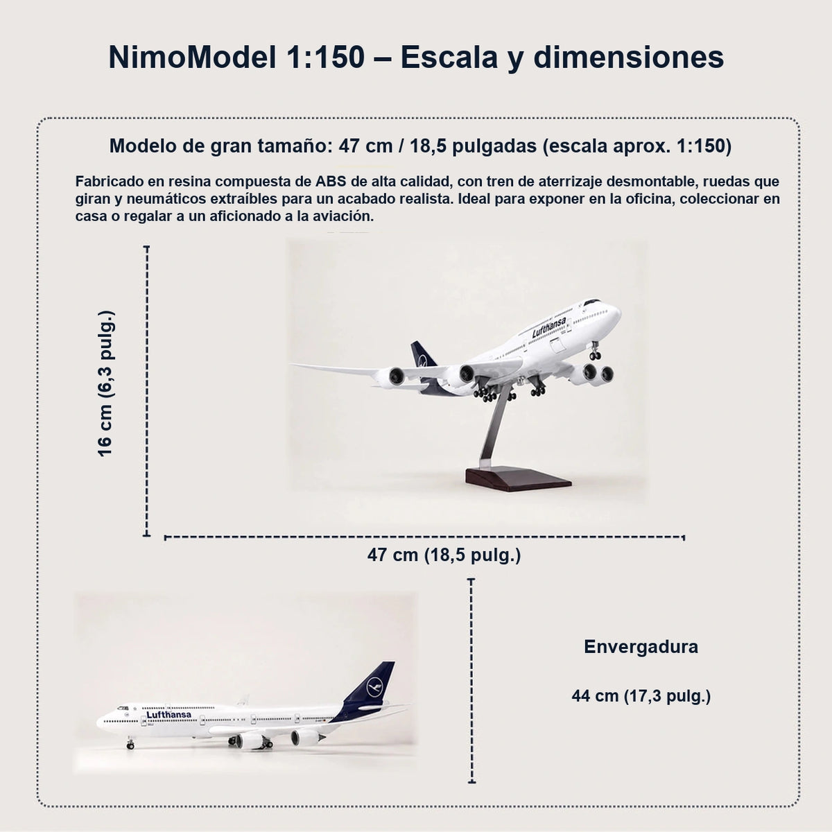 Maqueta Lufthansa Boeing 747 – nueva librea a escala 1:150