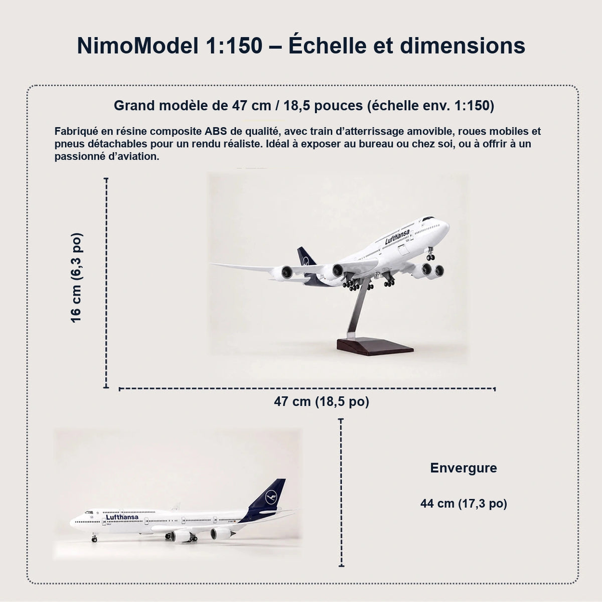 Maquette Lufthansa Boeing 747 – nouvelle livrée à l’échelle 1:150