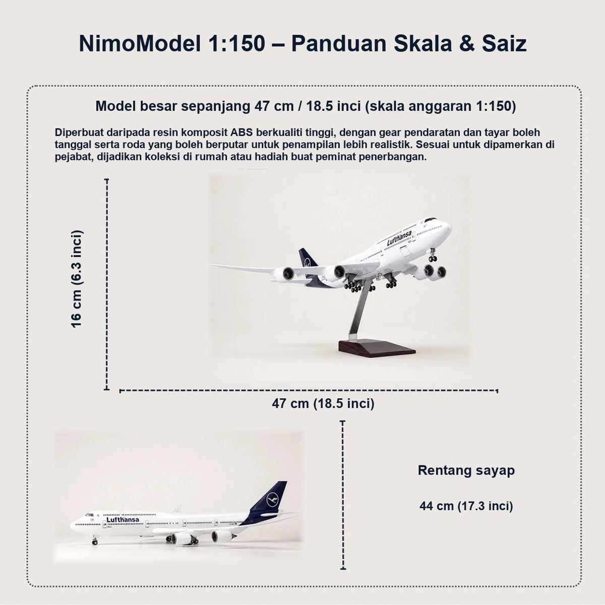 Model Lufthansa Boeing 747 – livery baharu Skala 1:150