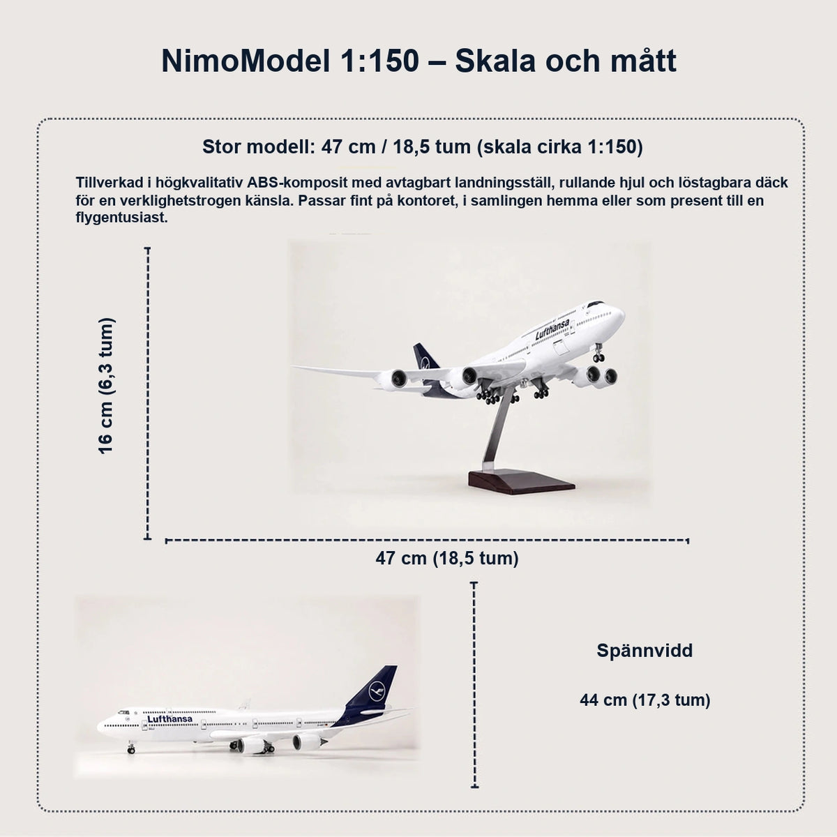 Modell av Lufthansa Boeing 747 – ny målning i skala 1:150