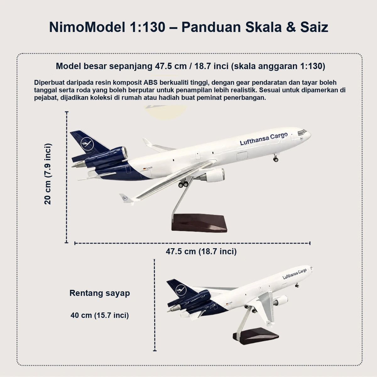 Panduan saiz dan ciri produk
