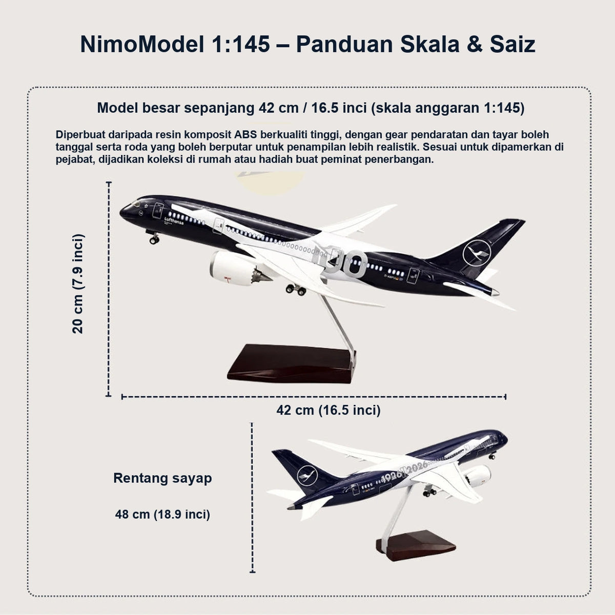 Model Lufthansa Boeing 787-9 – Edisi Ulang Tahun ke-100 Skala 1:145