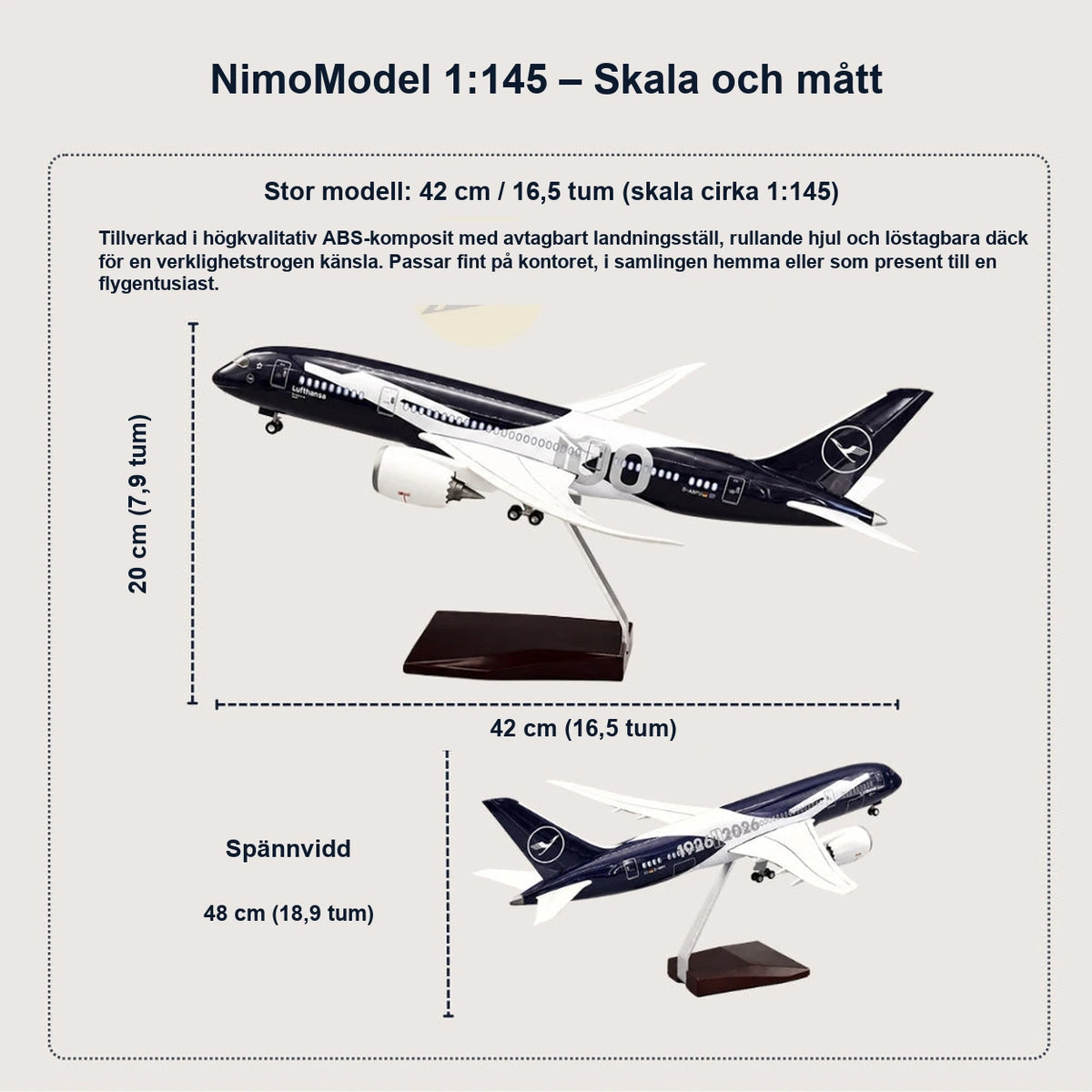 Modell av Lufthansa Boeing 787-9 – 100-årsjubileumsutgåva i skala 1:145