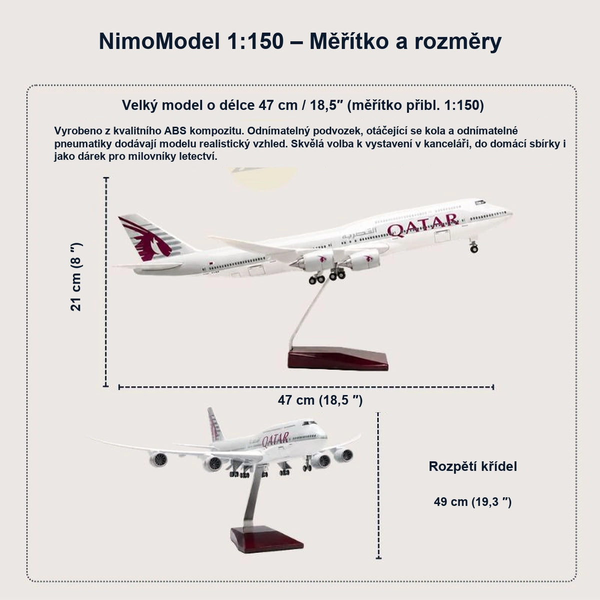 Model Qatar Airways Boeing 747-8 v měřítku 1:150