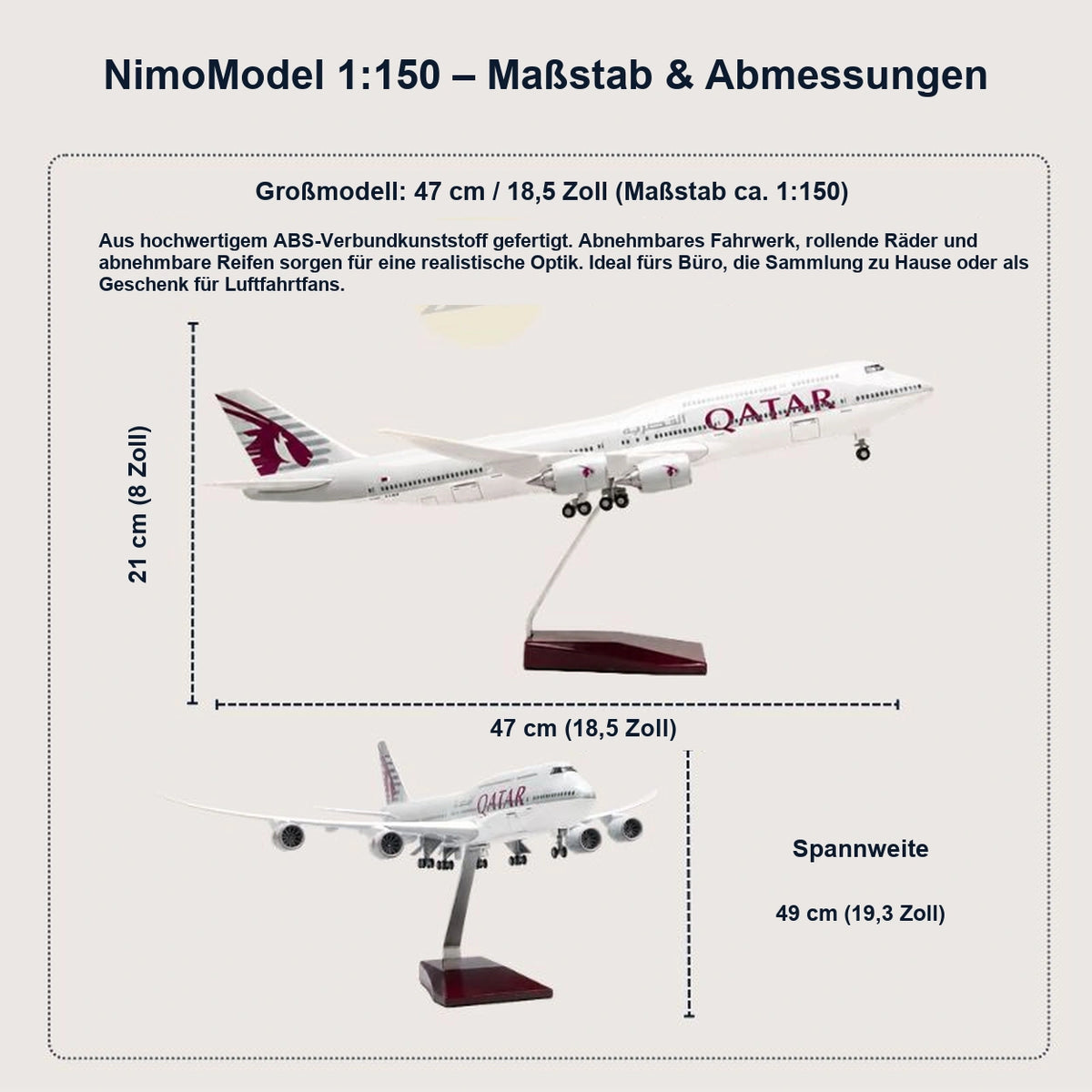 Qatar Airways Boeing 747-8 – Modell im Maßstab 1:150