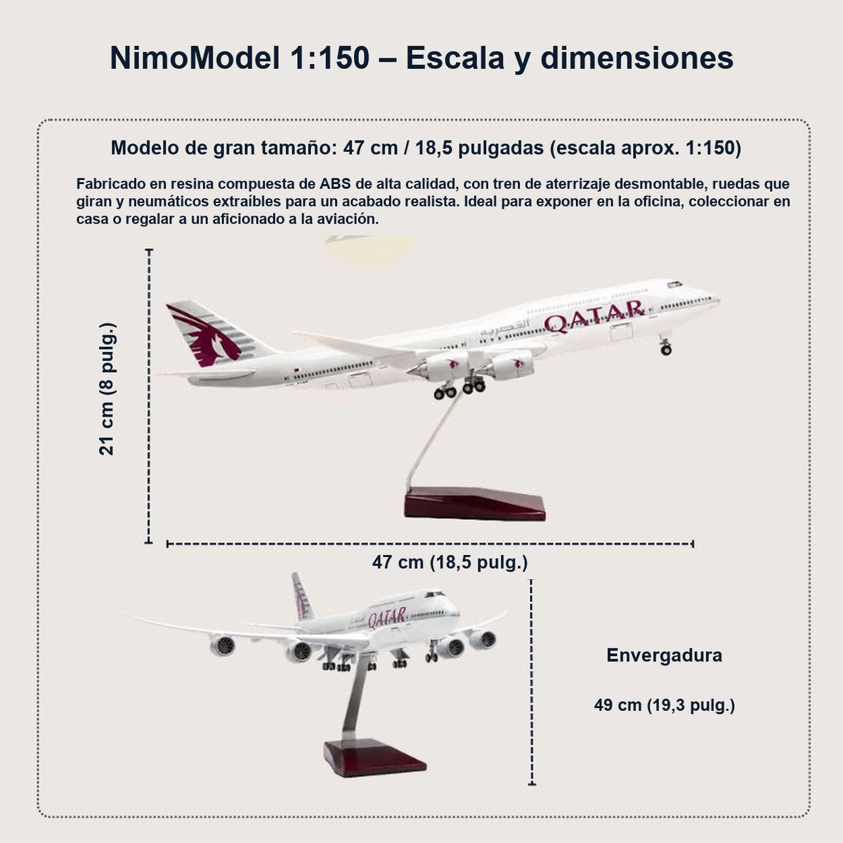 Maqueta Qatar Airways Boeing 747-8 a escala 1:150