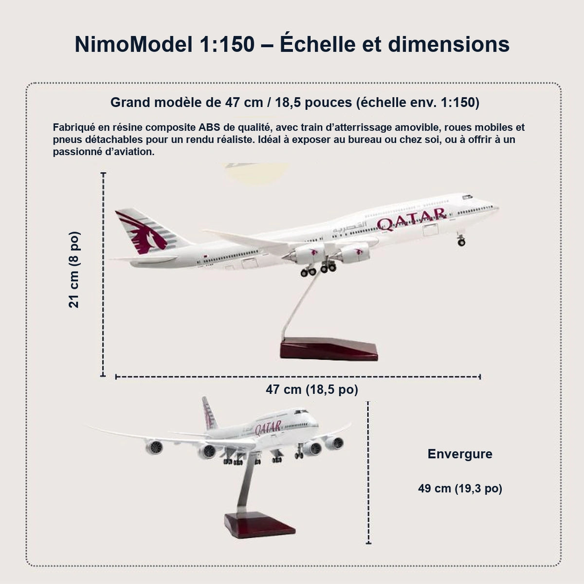 Maquette Qatar Airways Boeing 747-8 à l’échelle 1:150