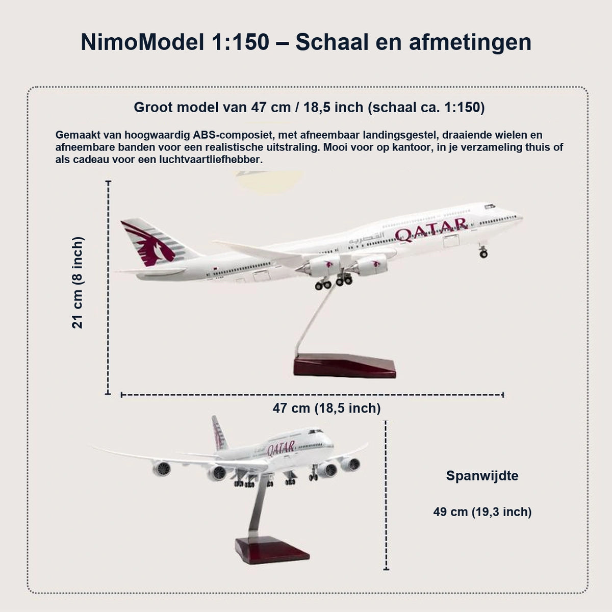 Schaalmodel Qatar Airways Boeing 747-8 1:150