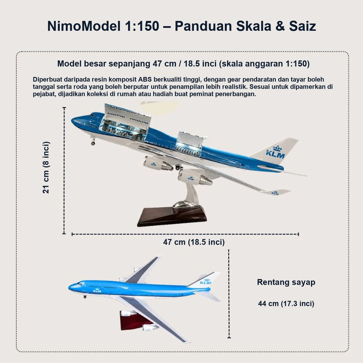 Model KLM Boeing 747-400 Skala 1:150