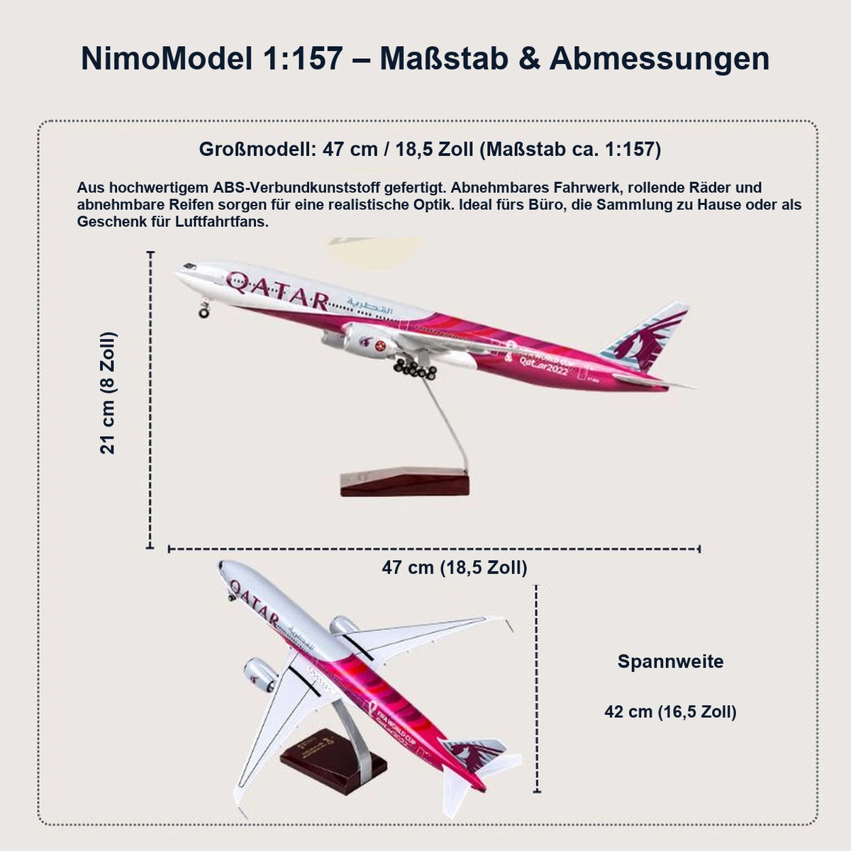 Qatar Airways Boeing 777-300ER – FIFA-Weltmeisterschaft Katar 2022 Edition – Modell im Maßstab 1:157