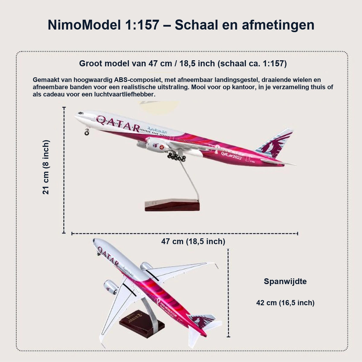 Schaalmodel Qatar Airways Boeing 777-300ER – FIFA WK Qatar 2022-editie 1:157