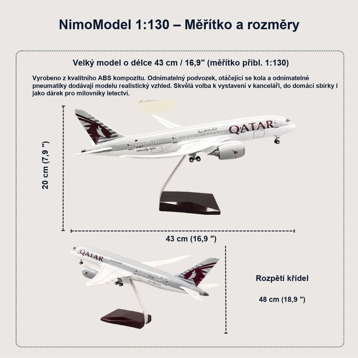 Model Qatar Airways Boeing 787 Dreamliner v měřítku 1:130