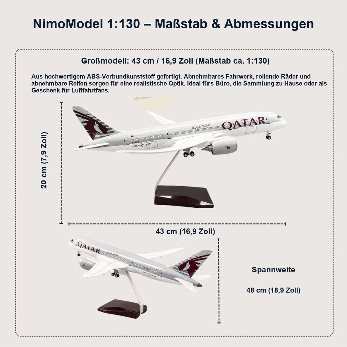 Qatar Airways Boeing 787 Dreamliner – Modell im Maßstab 1:130