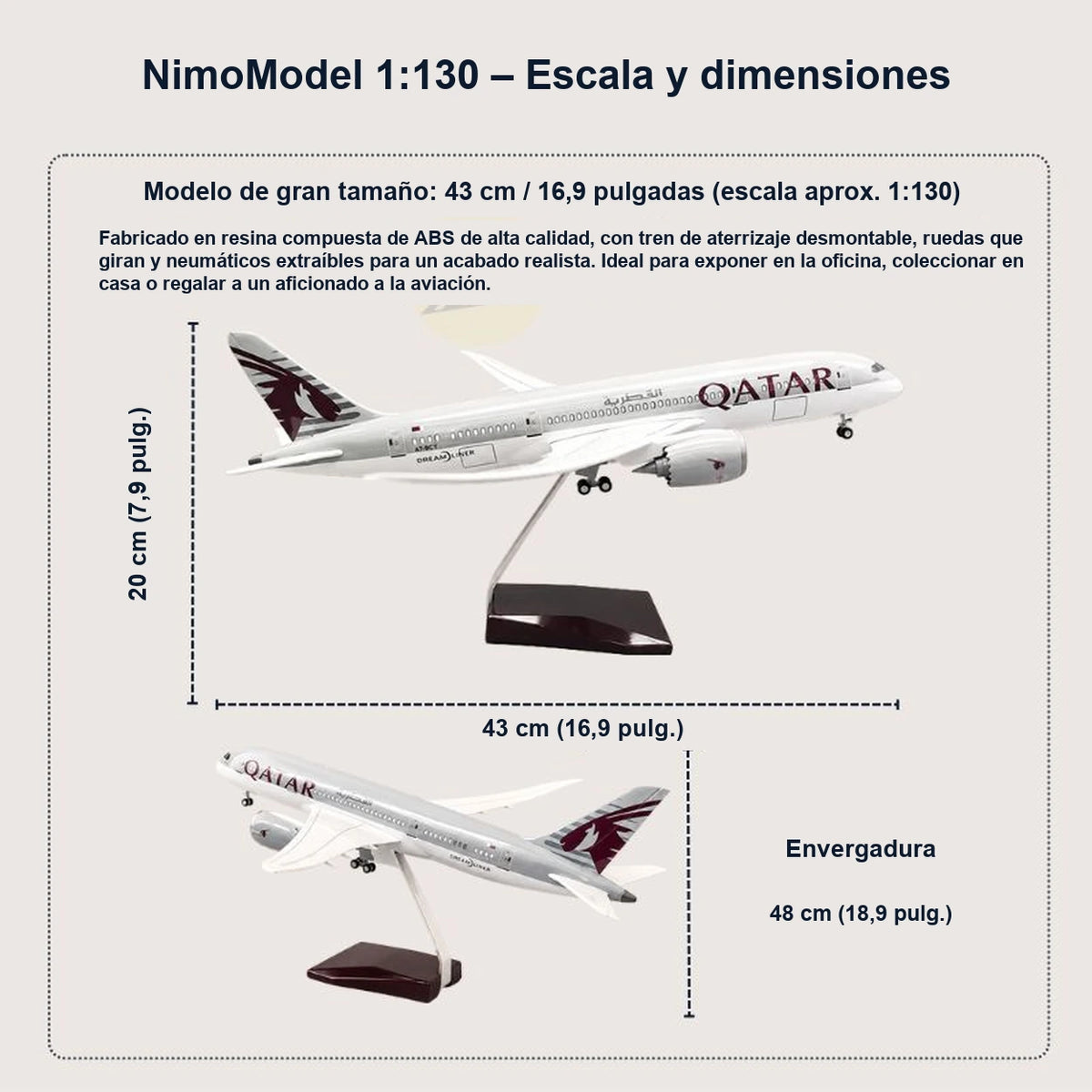 Maqueta Boeing 787 Dreamliner de Qatar Airways a escala 1:130