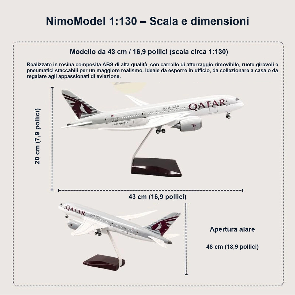 Modellino Boeing 787 Dreamliner Qatar Airways in scala 1:130