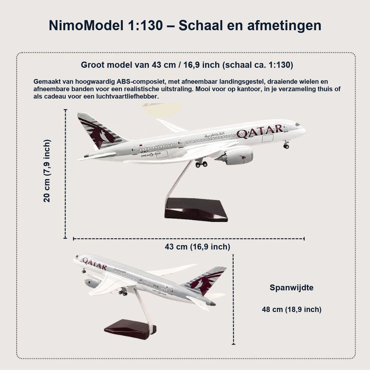 Schaalmodel Qatar Airways Boeing 787 Dreamliner 1:130