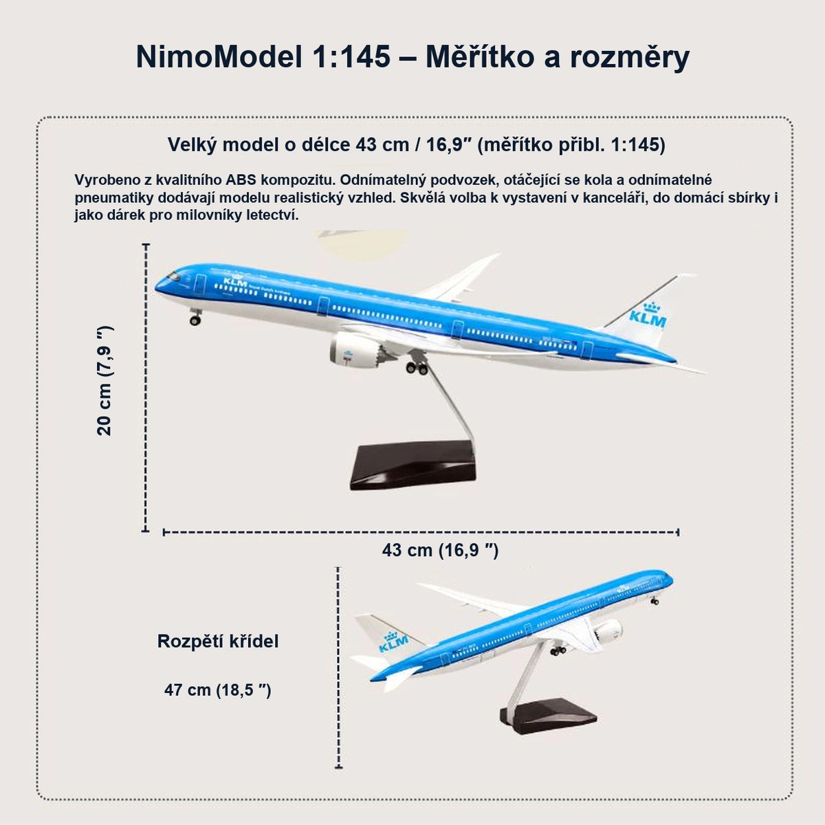 Model KLM Boeing 787-10 v měřítku 1:145