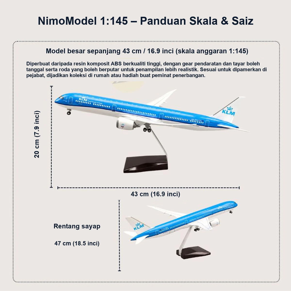 Model KLM Boeing 787-10 Skala 1:145