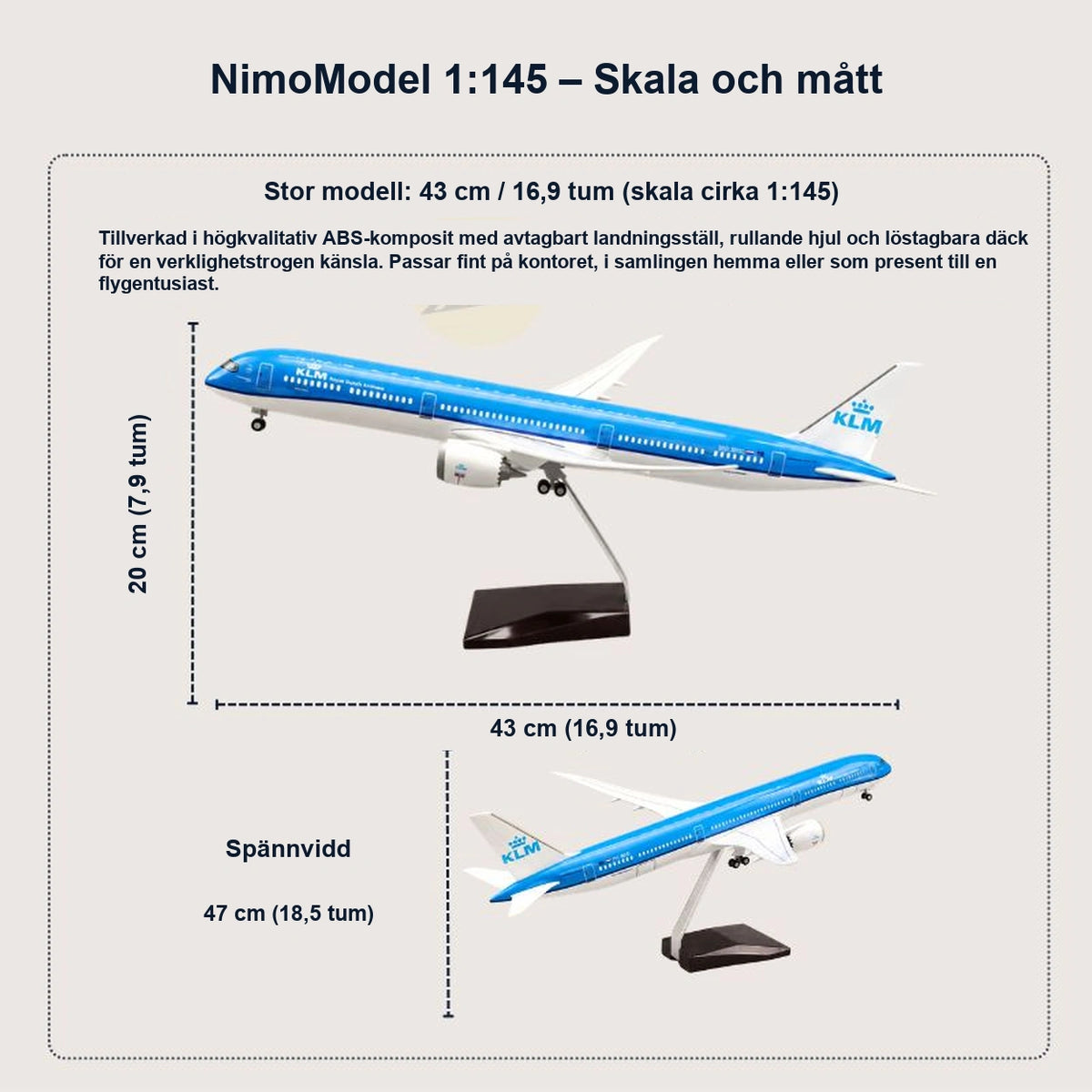 Modell av KLM Boeing 787-10 i skala 1:145
