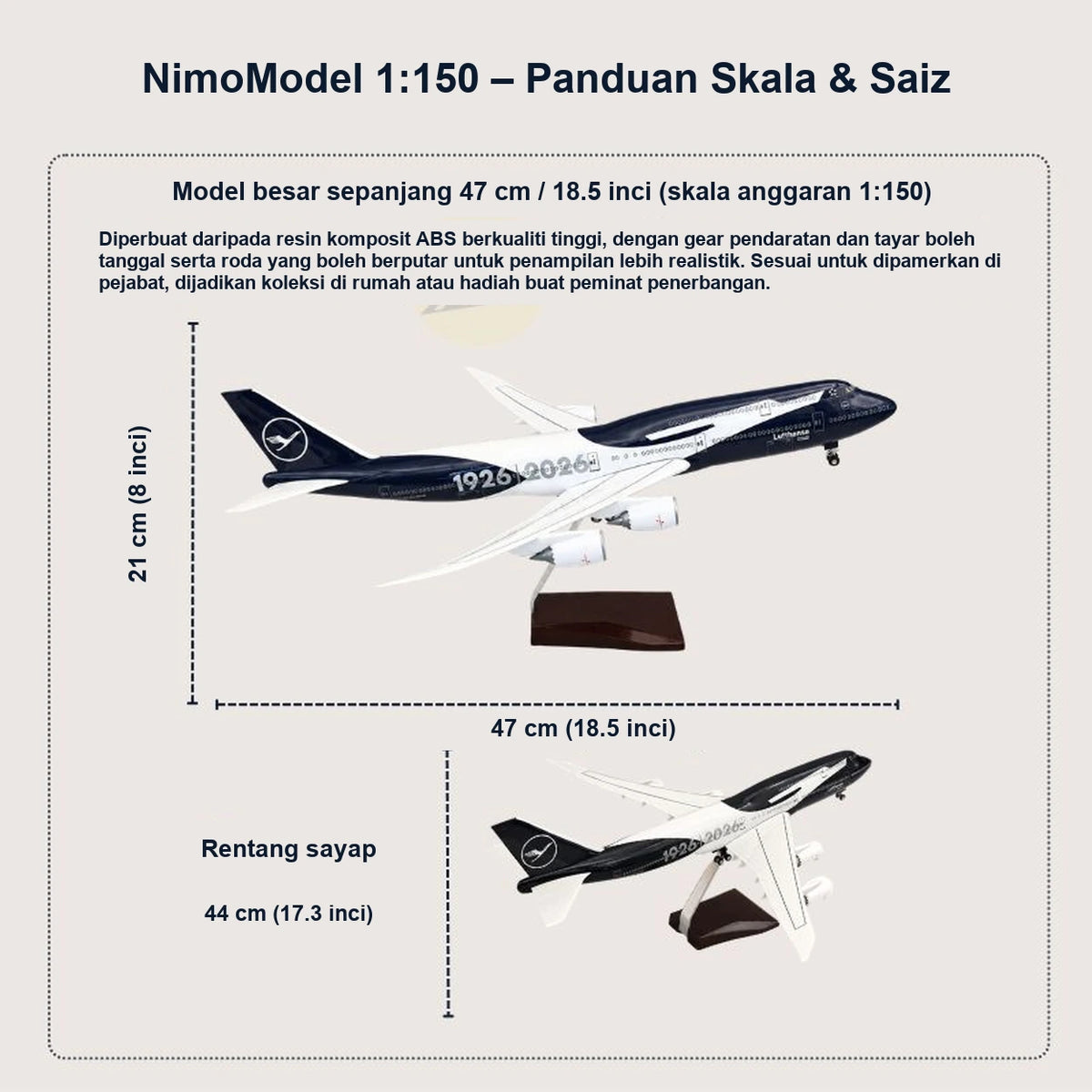Model Lufthansa Boeing 747-8 – Edisi Ulang Tahun ke-100 Skala 1:150