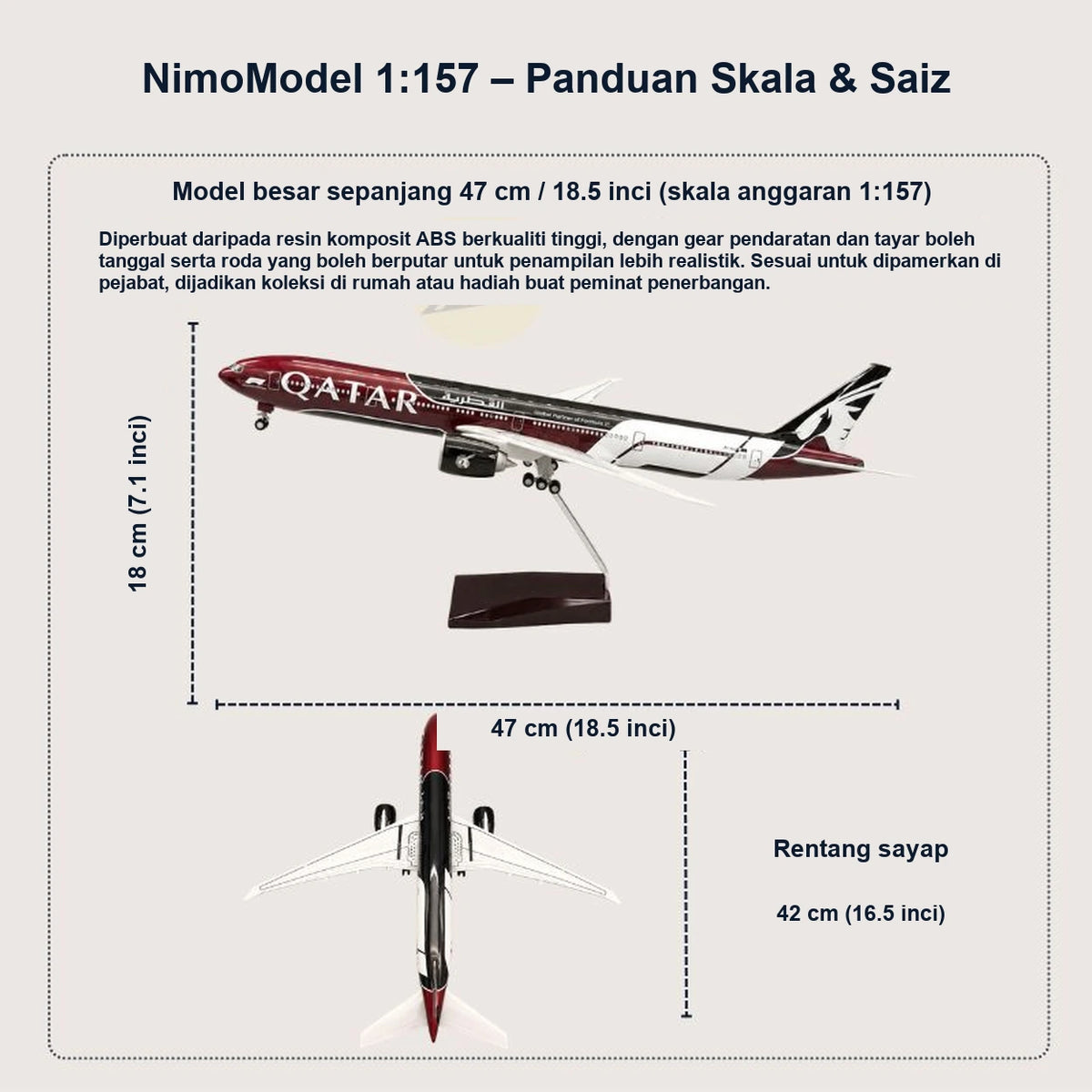 Model Qatar Airways Boeing 777 – Edisi Formula 1 Skala 1:157