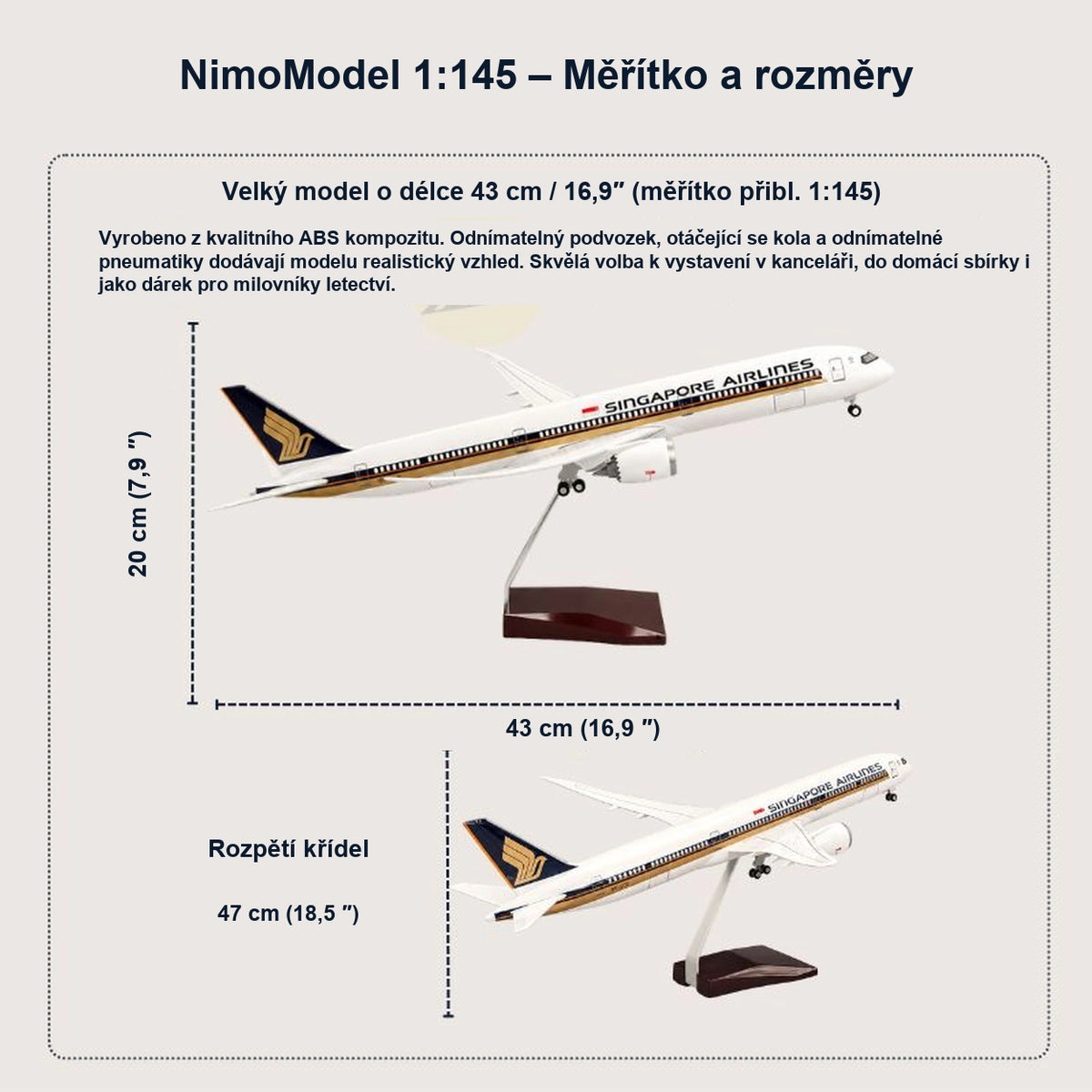 Model Singapore Airlines Boeing 787-10 Dreamliner v měřítku 1:145