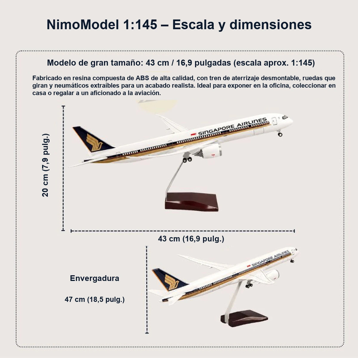 Maqueta Boeing 787-10 Dreamliner de Singapore Airlines a escala 1:145