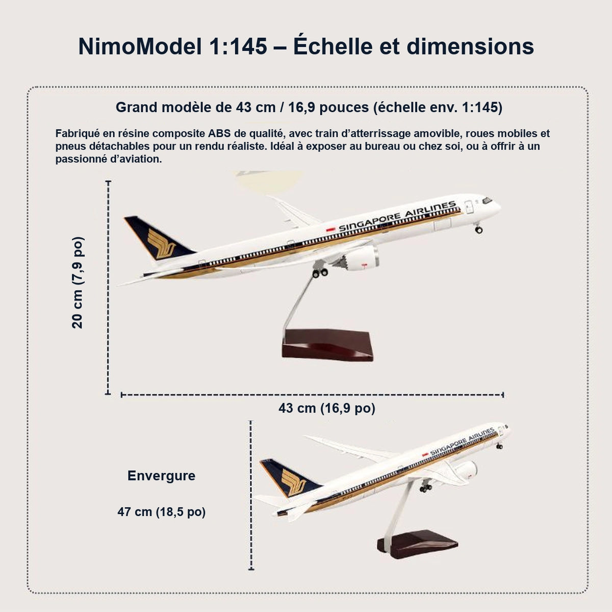 Maquette Boeing 787-10 Dreamliner de Singapore Airlines à l’échelle 1:145
