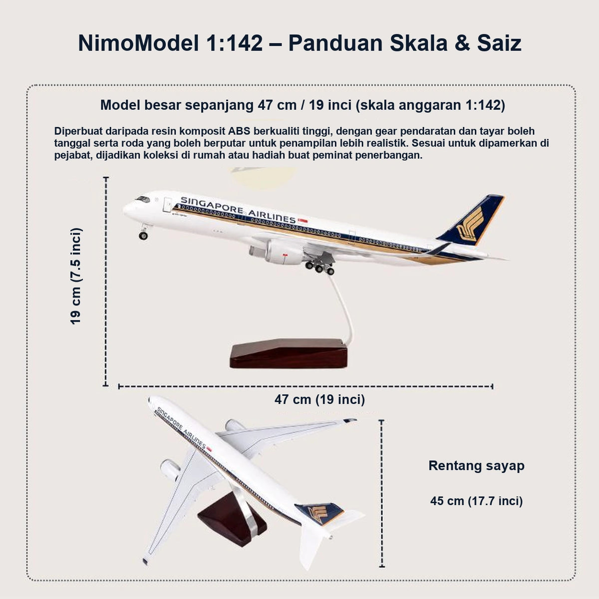 Model Singapore Airlines Airbus A350 Skala 1:142