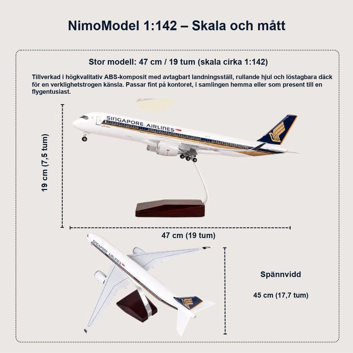 Modell av Singapore Airlines Airbus A350 i skala 1:142