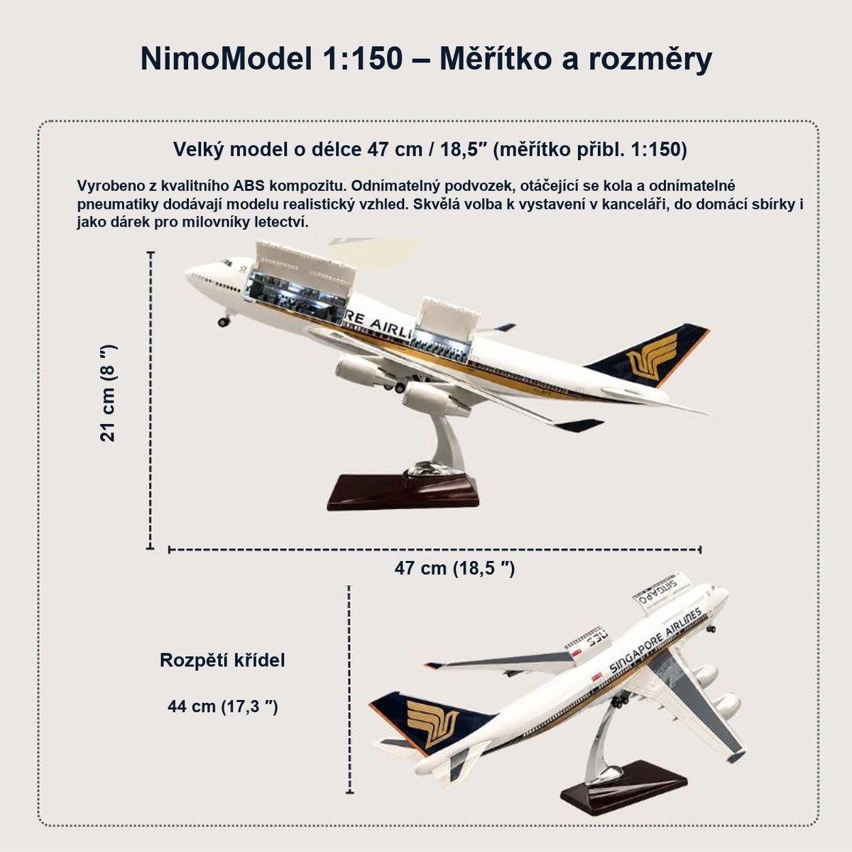 Model Singapore Airlines Boeing 747 – klasické zbarvení v měřítku 1:150