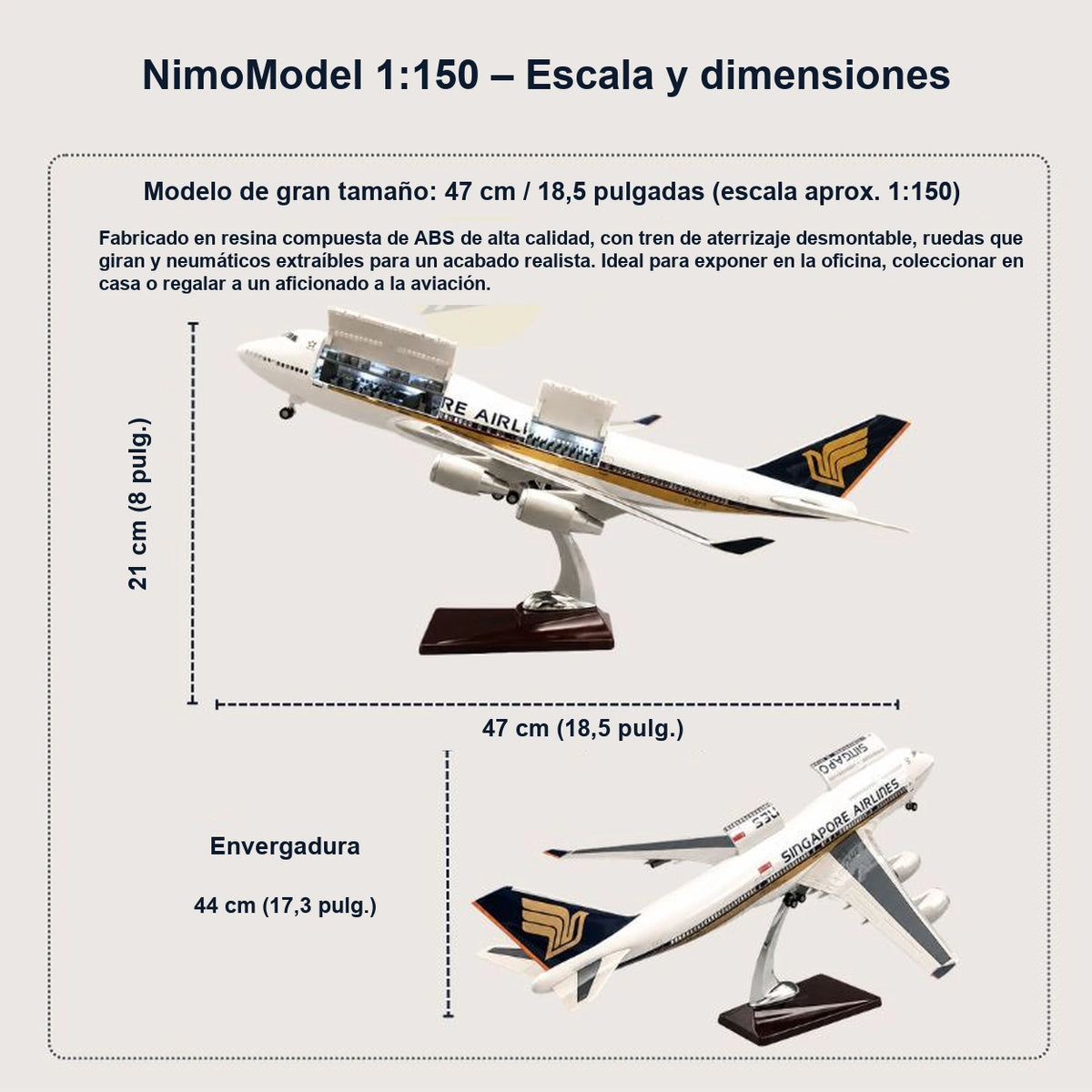 Maqueta Boeing 747 de Singapore Airlines – librea clásica a escala 1:150