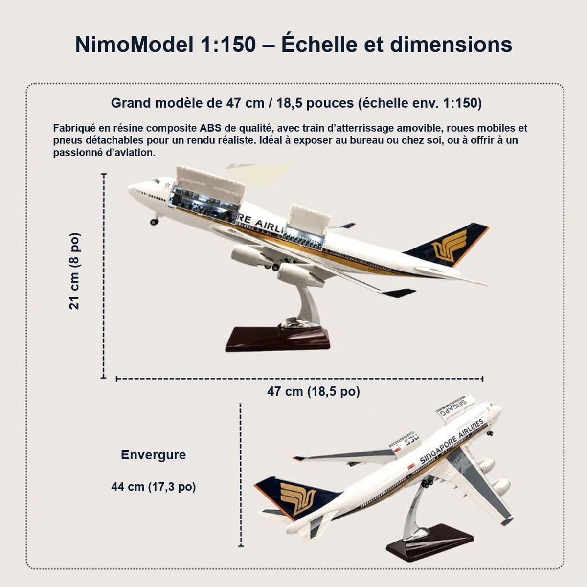 Maquette Boeing 747 de Singapore Airlines – livrée classique à l’échelle 1:150