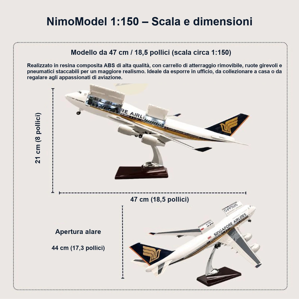 Modellino Boeing 747 Singapore Airlines – livrea classica in scala 1:150