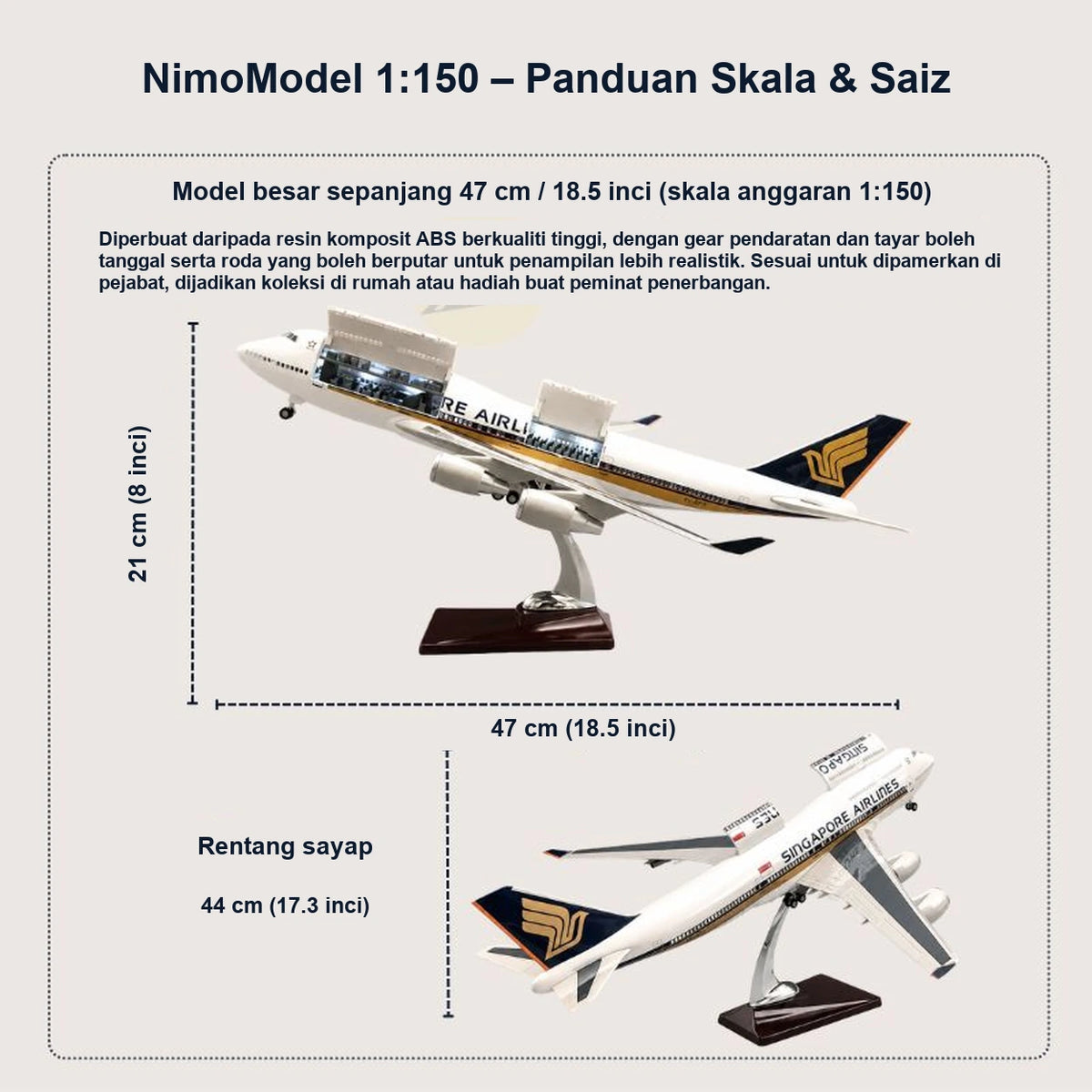 Model Singapore Airlines Boeing 747 – Livery Klasik Skala 1:150