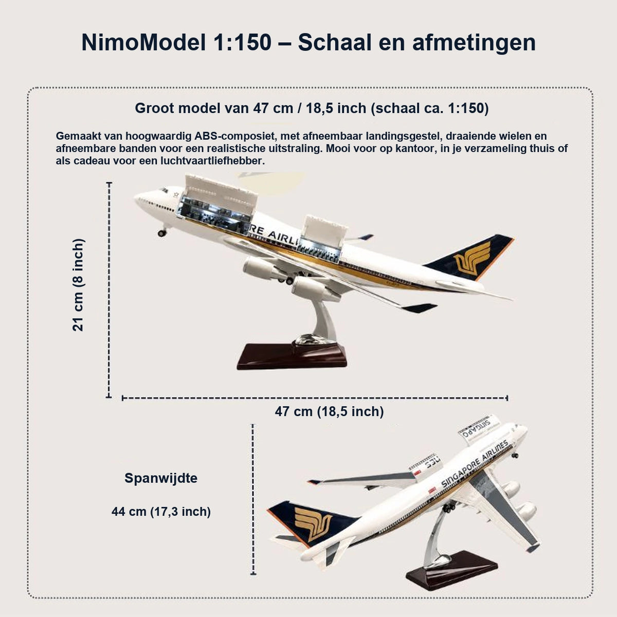 Schaalmodel Singapore Airlines Boeing 747 – klassieke kleurstelling 1:150