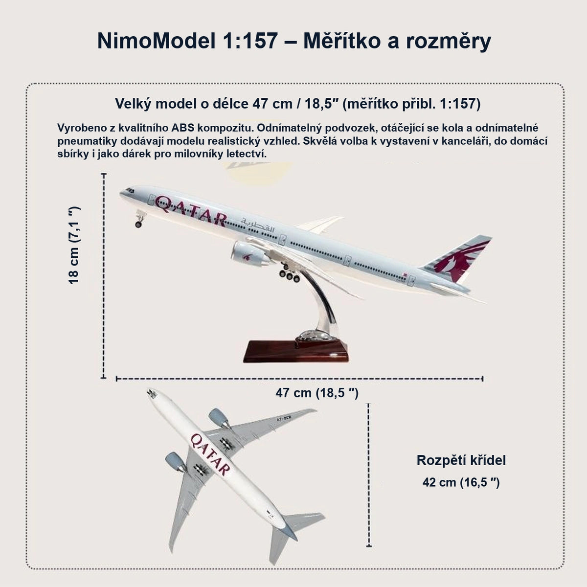 Model Qatar Airways Boeing 777-300ER v měřítku 1:157